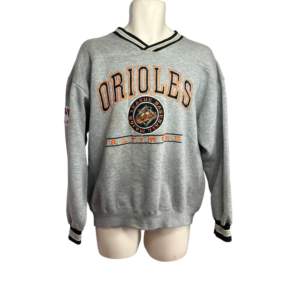 VTG 90s Lee Sport L Baltimore Orioles MLB V-Neck Pullover Sweater Baseball
